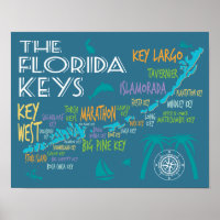 Florida Keys typografische Karte mit farbigen Name