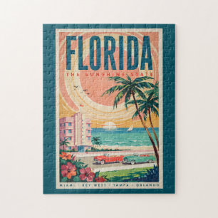 Florida-Küsten-Autos Illustration Reise Kunst Vint Puzzle