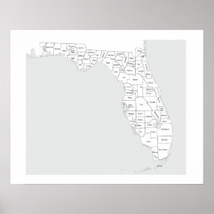 Florida-Landkreis-Karte mit Konturen und Namen Poster