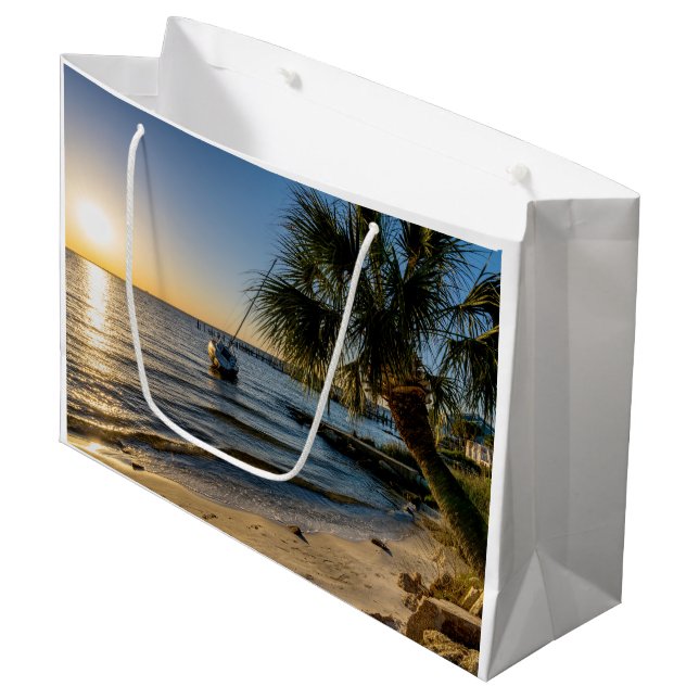 Florida Leaning Palm Tree Sunset Large Gift Bag Große Geschenktüte (Vorderseite Schrägansicht)