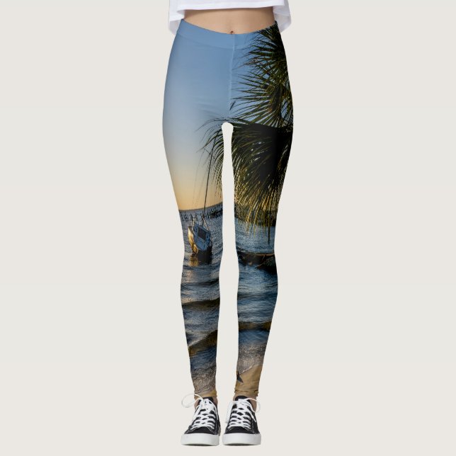 Florida Leaning Palm Tree Sunset Leggings (Vorderseite)