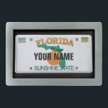 Florida-Lizenzplatte (anpassbar) Rechteckige Gürtelschnalle<br><div class="desc">Geben Sie Ihren Namen (oder einen anderen Text) so lange ein,  wie er passt. Was du siehst ist,  was du bekommst. Weitere Artikel mit diesem Design: www.zazzle.com/aura2000/floridalicenseplate</div>