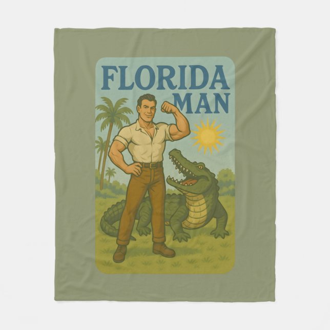 Florida Man Alligator Friend - Funny Retro Coastal Fleecedecke (Vorderseite)