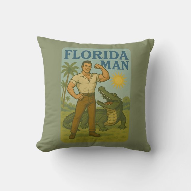 Florida Man Alligator Friend Funny Retro Coastal Kissen (Vorderseite)