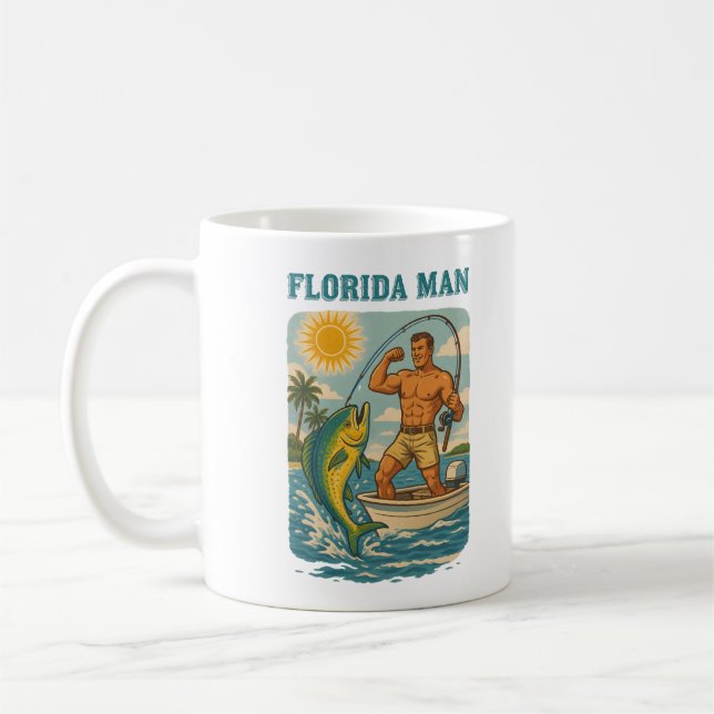 Florida Man -Coastal Fishing Boat- Retro Fisherman Kaffeetasse (Links)