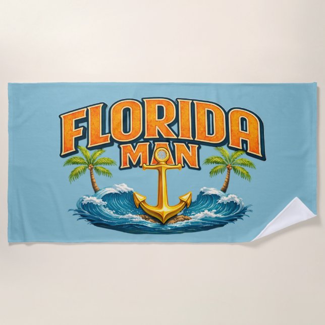 Florida Man Coastal Life | Blue Nautical Anchor Strandtuch (Vorderseite)