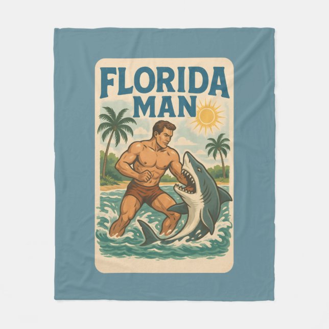 Florida Man Coastal Shark Wrestler - Retro Beach Fleecedecke (Vorderseite)