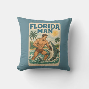 Florida Man Coastal Shark Wrestler Retro Strand Kissen