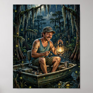 Florida Man fischt nachts neben einem Alligator Poster