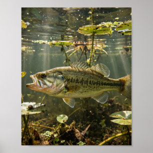 Florida Man Großmäuliger Barsch Seerosenblatt See  Poster