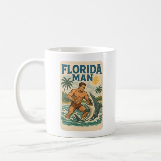 Florida Man Küstenhai-Ringer | Retro-Strand Kaffeetasse (Links)