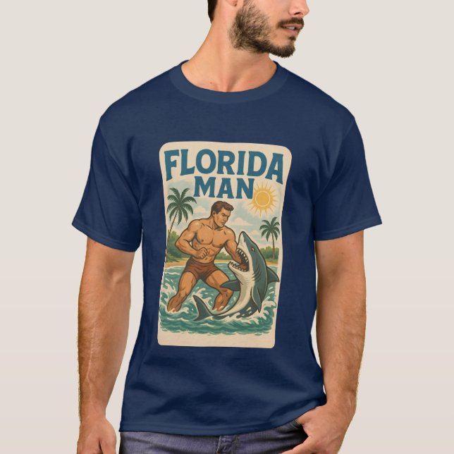 Florida Man Küstenhai-Ringer - Retro-Strand T-Shirt (Vorderseite)