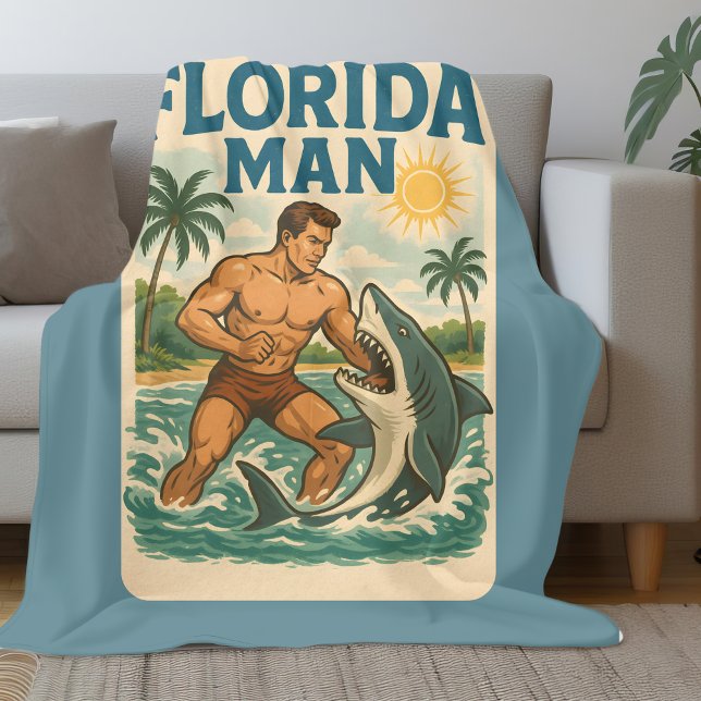 Florida Man Shark Wrestler Funny Retro Beach Life Fleecedecke (Von Creator hochgeladen)