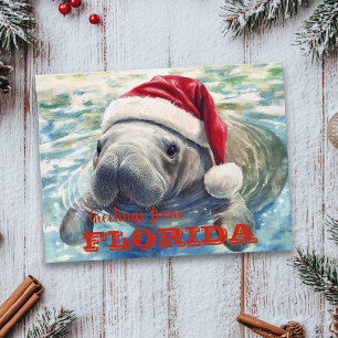 Florida-Manatee-Aquarell-Weihnachten Postkarte