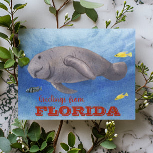 Florida Manatee Wasserfarbe unter Wasser Postkarte