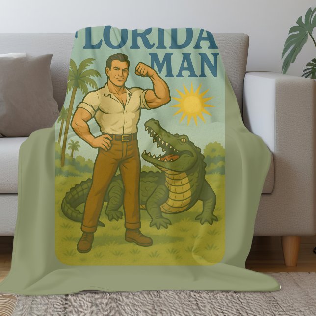 Florida Mann Alligator Freund | Lustiges Retro Küs Fleecedecke (Von Creator hochgeladen)