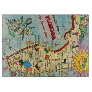 Florida Map Glass Cutting Board 15"x11" Schneidebrett