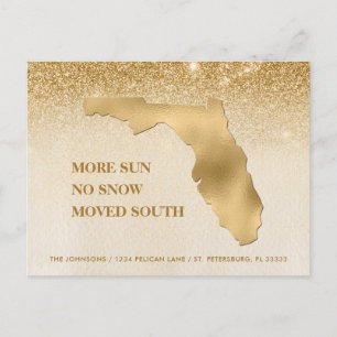 Florida Map Gold Glitzer Ombre Neue Zuhause Ankündigungspostkarte