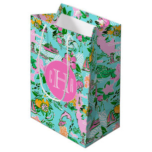 Florida Map Preppy Palm Beach Pattern Mit Monogram Mittlere Geschenktüte