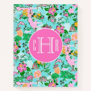 Florida Map Preppy Palm Beach Pattern Mit Monogram Notizbuch