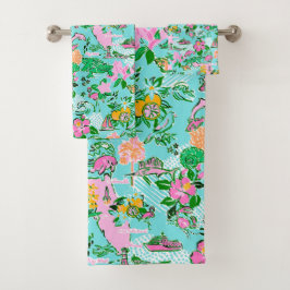 Florida Map Preppy Palm Beach Pattern Print Badhandtuch Set