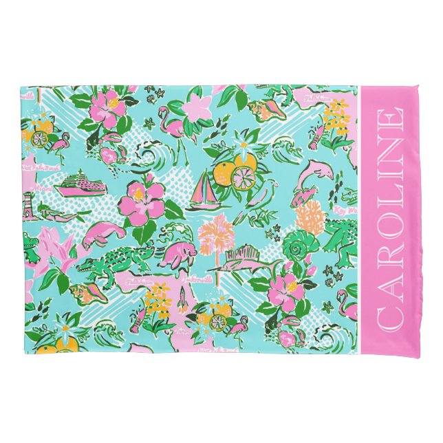 Florida Map Preppy Palm Beach Pattern Print Kissenbezug (Vorderseite)