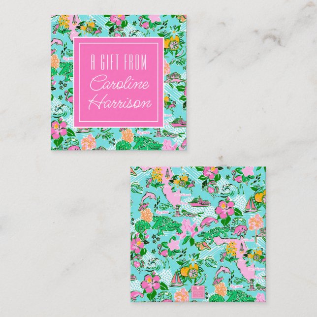 Florida Map Preppy Palm Beach Pattern Print Mitteilungskarte (Vorne/Hinten)