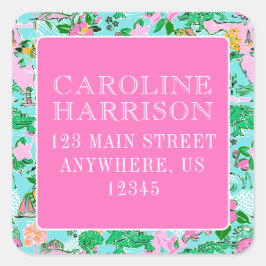 Florida Map Preppy Palm Beach Pattern Print Quadratischer Aufkleber