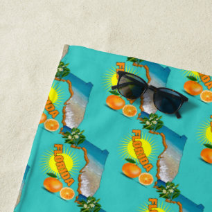 Florida Map Sunny Orange Summer Strandtuch