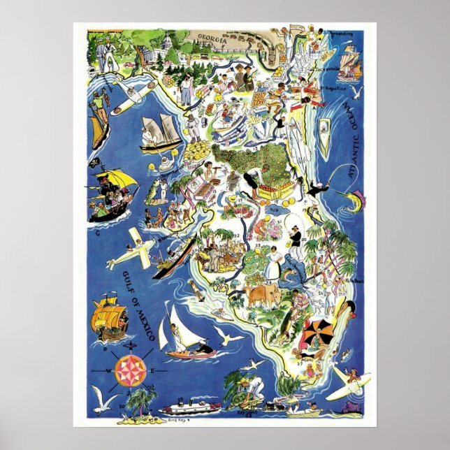 Florida Map - Vintages Aussehen Poster (Vorne)