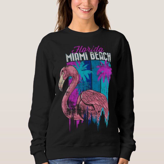 Florida Miami Beach Retro Flamingo Palm Trees Vapo Sweatshirt (Vorderseite)
