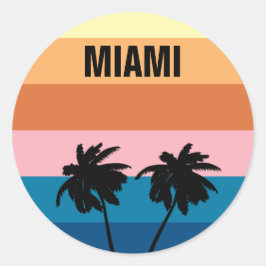 Florida Miami Vintag Sunset Palm Trevel Runder Aufkleber
