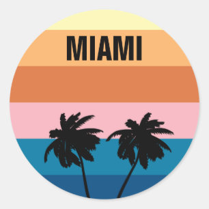 Florida Miami Vintage Sonnenuntergang Palmen Reise Runder Aufkleber