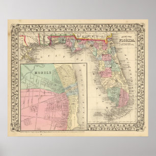 Florida, Mobile Karte von Mitchell Poster