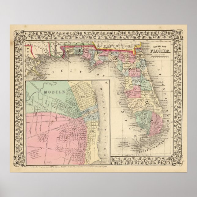 Florida, Mobile Karte von Mitchell Poster (Vorne)