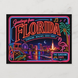 Florida Neon State Retro Vintage Postkarte