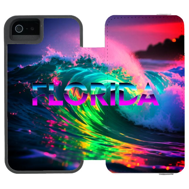 Florida – Neon Wave Vibes Incipio iPhone Geldbeutel-Hülle (Folio Geöffnet)