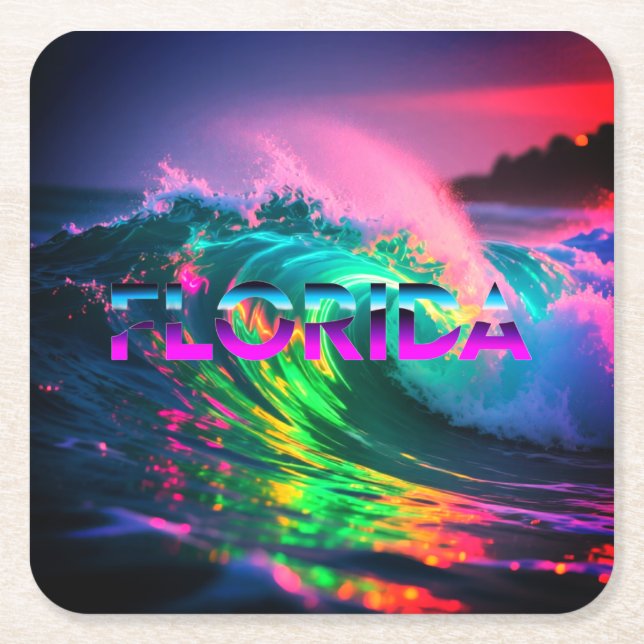 Florida – Neon Wave Vibes Rechteckiger Pappuntersetzer (Vorderseite)