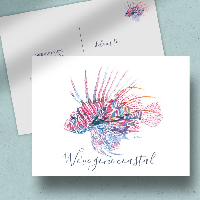 Florida New Address Cards Wasserfarbener tropische Postkarte (New address cards watercolor lion fish art by Victoria Grigaliunas Do Tell A Belle)