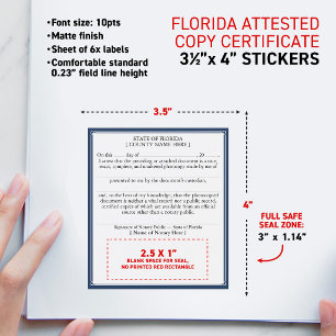 FLORIDA Notar beglaubigte Kopie 3,5x4" Weinetikett