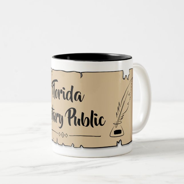 Florida Notary Public Scroll Feather Quill Zweifarbige Tasse (VorderseiteRechts)