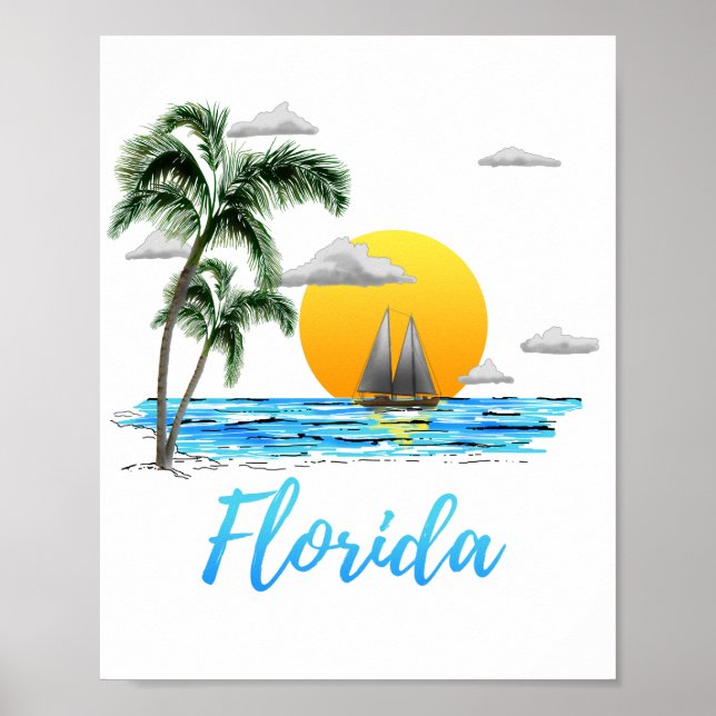 Florida Ocean Sunset Sailing Poster (Vorne)