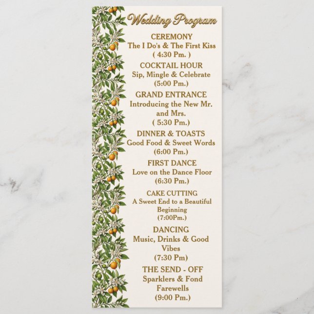 Florida Orange Blossom Florales Hochzeitsprogramm Programm (Vorderseite)