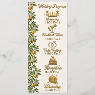 Florida Orange Blossom Gold Elegante Hochzeitsprog Programm