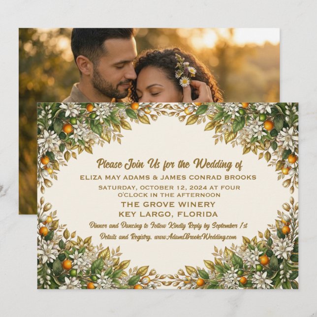 Florida Orange Blossom Hochzeitseinladung Save The Date (Vorne/Hinten)