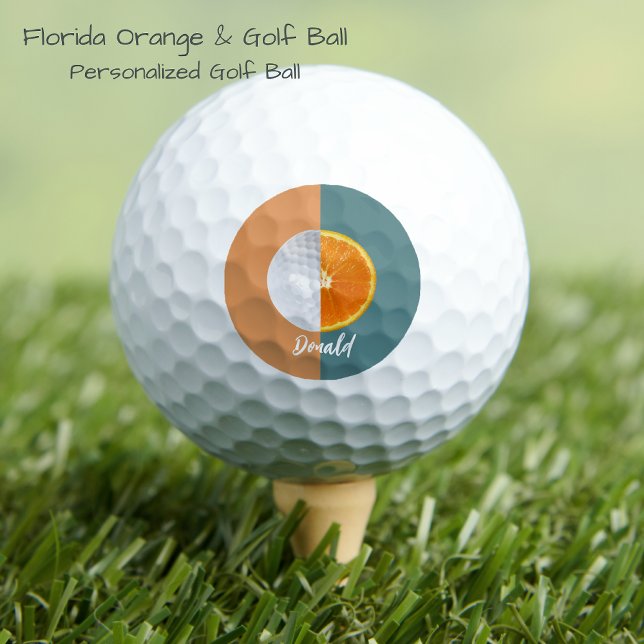 Florida Orange Golf Ball (Personalized Golf Ball. Contrasting backround, half golf ball and half Forida Orange! Unique gift!)