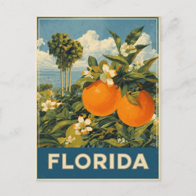 Florida Orange Vintage Travel Postkarte (Vorderseite)