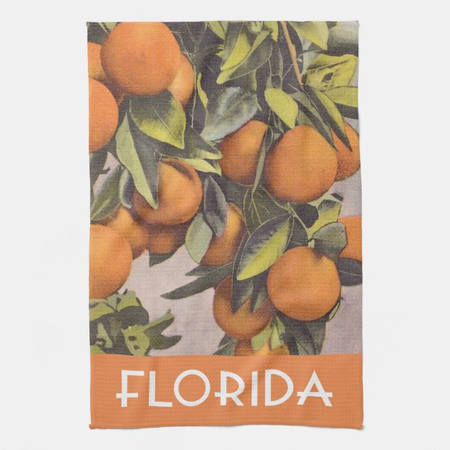 Florida Orangen Vintage BaumIllustration Geschirrtuch (Vertikal)