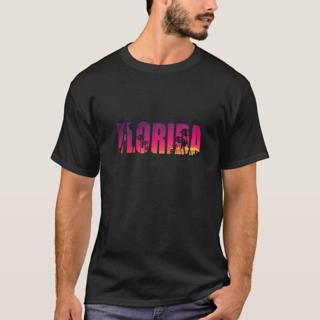 Florida Palm Trees Miami Beach Sunset T-Shirt (Vorderseite)