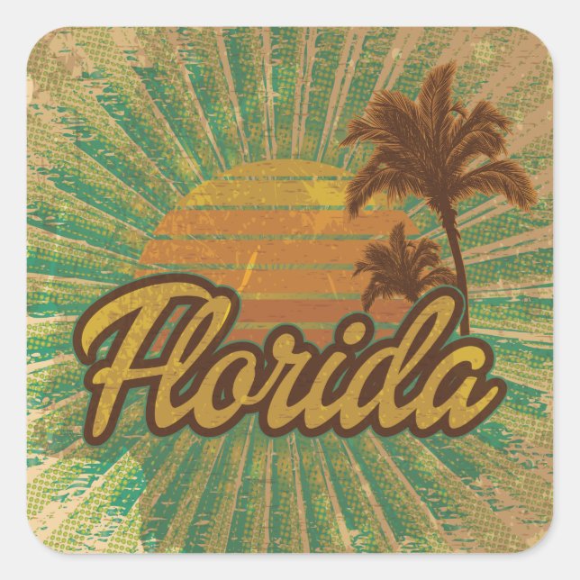 Florida Palm Trees Quadratischer Aufkleber (Vorderseite)